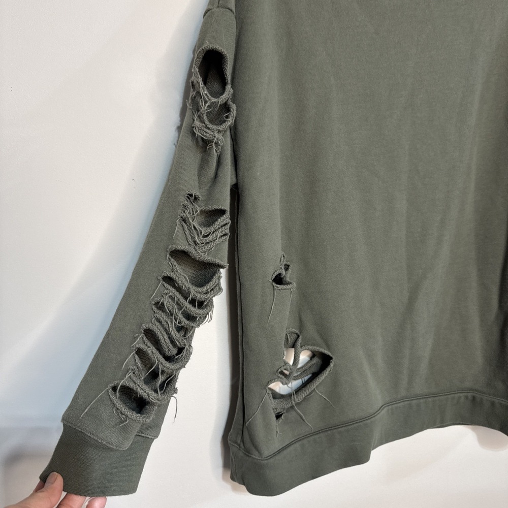ALO Yoga Fade Distressed Pullover Crewneck‎ Sweatshirt Womens Size M Green #094 - Picture 9 of 16
